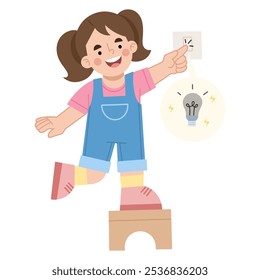 Ilustración vectorial de niña pequeña ahorrando energía eléctrica