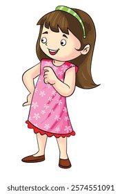 Vector illustration little girl standing and smiling