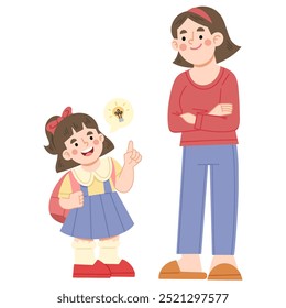 Ilustración vectorial de niña hablando con la madre