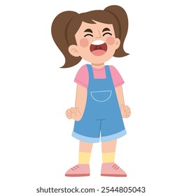 Vector illustration of little girl throwing a tantrum and screaming