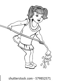 Vector Illustration. Little girl and water.
