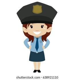 Vector Illustration of Little Girl wearing a Police uniform Hands on waist