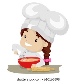 Vector Illustration of Little Girl whisking Flour