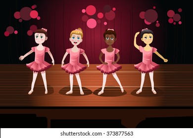 A vector illustration of little girls in a ballet performance