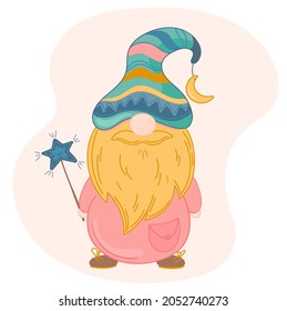 Vector illustration little gnomes with magic wand