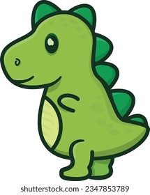 Vector illustration of a little green dinosaur. Children's drawing of a dinosaur.