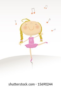 vector illustration of a little happy ballerina girl dancing on music. See the entire ballerina collection in my portfolio.