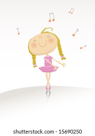 vector illustration of a little happy ballerina girl dancing on music. See the entire ballerina collection in my portfolio.