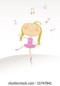 vector illustration of a little happy ballerina girl dancing on music. See the entire ballerina collection in my portfolio.