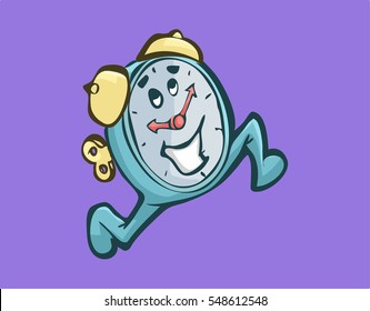Vector illustration of a little happy clock running, concept of a deadline or schedule.