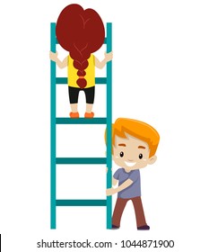 Vector Illustration of Little kid Helping each other to climb up the Ladder