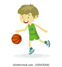 vector illustration of little kid playing basket ball