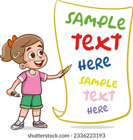 Vector Illustration of a Little kids Holding a Pencil and Text Space.Children draw scribbles on the floor and wall with colored crayons. 