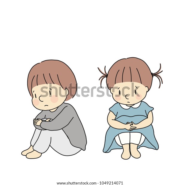 Vector Illustration Little Kids Hugging Knees Stock Vector (Royalty ...