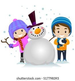 Vector Illustration of Little Kids making Snowman