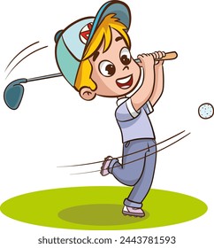 Vector illustration of little kids playing golf.