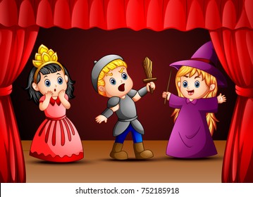 Vector illustration of Little kids theater performance