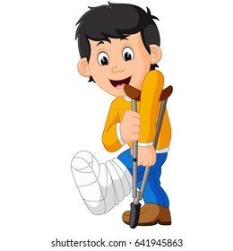 vector illustration of little man with broken leg