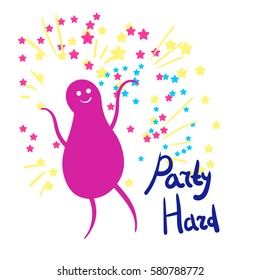 Vector illustration of the little man dancing against the stars. Party hard