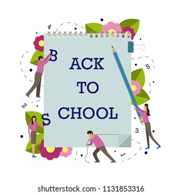 Vector illustration with little men for school. 1st September. Back to school.