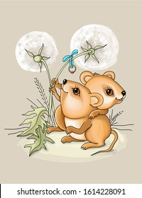 vector illustration little mouse boy gives engagement ring to little mouse girl