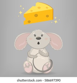 Vector illustration of a little mouse and cheeses