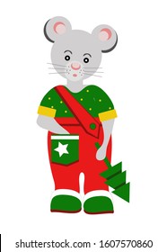vector illustration little mouse with christmas tree