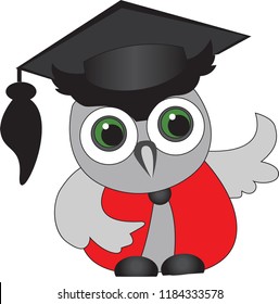 vector illustration little owl in student's hat