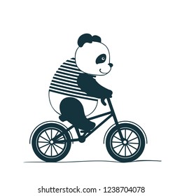 Vector illustration сute little panda bear rides his bike,cartoon design