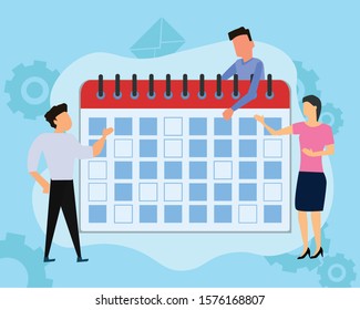 vector illustration. little people characters make an online schedule