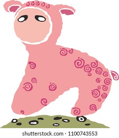 Vector Illustration Little Pink Lamb Sheep Isolated Cartoon character cute flat 
