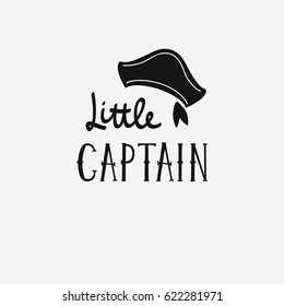 Vector illustration Little pirate lettering. Kids logo emblem. Textile fabric print