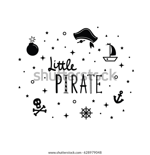 Vector Illustration Little Pirate Lettering Ship Royalty Free