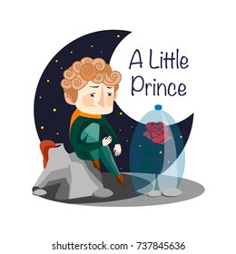 Vector illustration. A little Prince. Rose.  Flowers friend. 