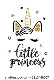 Vector illustration of Little Prince, text for girls clothes. Royal badge, tag, icon. Inspirational quote card, invitation, banner, lettering poster.