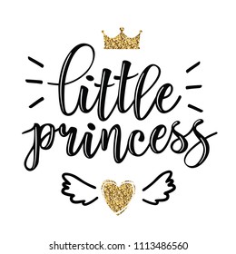 Vector illustration of Little Prince, text for girls clothes. Royal badge, tag, icon. Inspirational quote card, invitation, banner, lettering poster.