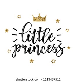 Vector illustration of Little Prince, text for girls clothes. Royal badge, tag, icon. Inspirational quote card, invitation, banner, lettering poster.