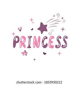 Ilustración vectorial de la cita con letras de la mano de la pequeña Princesa sobre el fondo de puntos rosas, texto para ropa de niña. Banda real