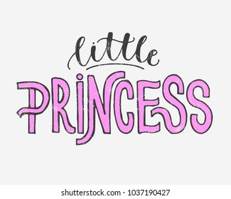 Vector illustration of Little Princess text for girls clothes. Royal badge, card, postcard, tag, icon. T-shirt design. Inspirational quote, banner. Feminine calligraphy. Lettering typography, poster