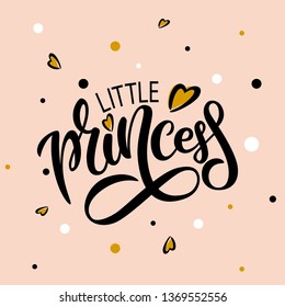 Vector illustration of Little Princess text for girls clothes. Royal badge, card, postcard, tag, icon. T-shirt design. Inspirational quote, banner. Feminine calligraphy. Lettering typography, poster. 