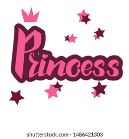 Vector illustration of Little Princess text for girls clothes. Royal badge, card, postcard, tag, icon. T-shirt design. Inspirational quote, banner. Feminine calligraphy. Lettering typography, poster.
