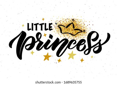 Vector illustration of Little Princess text for girls clothes. Princess badge, tag, icon. T-shirt design, card, banner template. Girl calligraphy background. Little Girl lettering typography