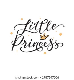 Vector illustration of Little Princess text for girls clothes. Princess badge, tag, icon. T-shirt design, card, banner template. Little Girl lettering typography.