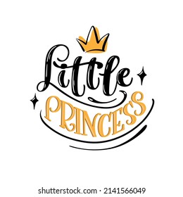 Vector illustration of Little Princess text for girls clothes. Princess badge, tag, icon. T-shirt design, card, banner template. Girl calligraphy background. Little Girl lettering typography.
