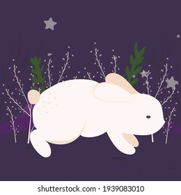 ilustración vectorial de un pequeño conejo en un bosque mágico