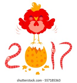 Vector illustration of little red rooster. Red rooster for Chinese New Year in kawaii style.