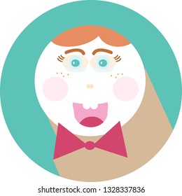 Vector illustration of a little red-haired boy with a pink tie on 
a round blue background.

