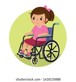 Vector illustration of little sad disabled girl in a wheelchair. Health Problems concept.