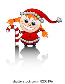 Vector illustration of a little Santa's helper cute red-haired girl