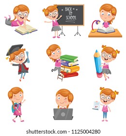 Vector Illustration Of Little School Girl
